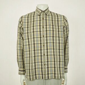 Tommy Bahama Button Down Shirt Mens Large Brown Plaid Soft Tencel Lyocell Blend